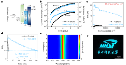 武汉光电国家研究中心王磊郭闰达团队基于有机插层策略实现高效率全蒸镀钙钛矿发光二极管