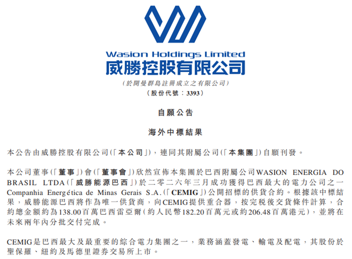 威勝控股獨家拿下巴西CEMIG超2億港元重合器供貨訂單